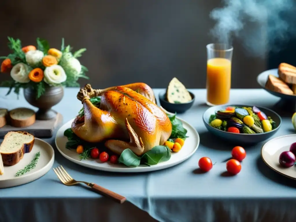 Una mesa elegantemente decorada con platos sin gluten fáciles y apetitosos, creando una escena invitante y deliciosa