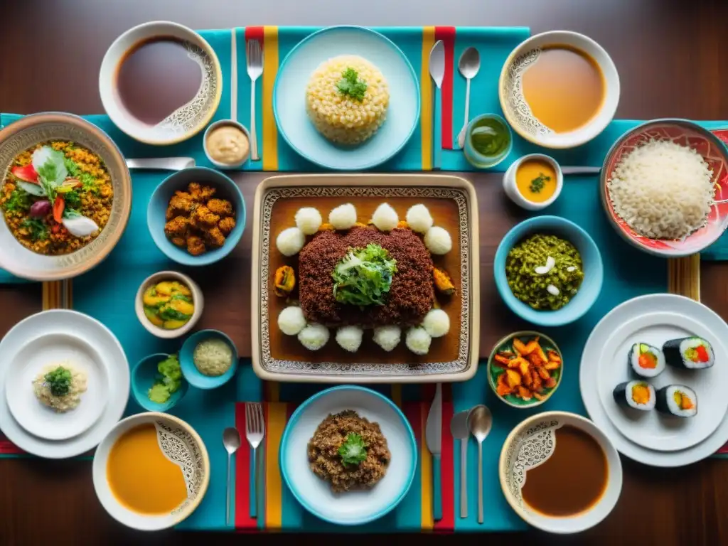 Una mesa bellamente decorada con platos sin gluten de diversas tradiciones gastronómicas