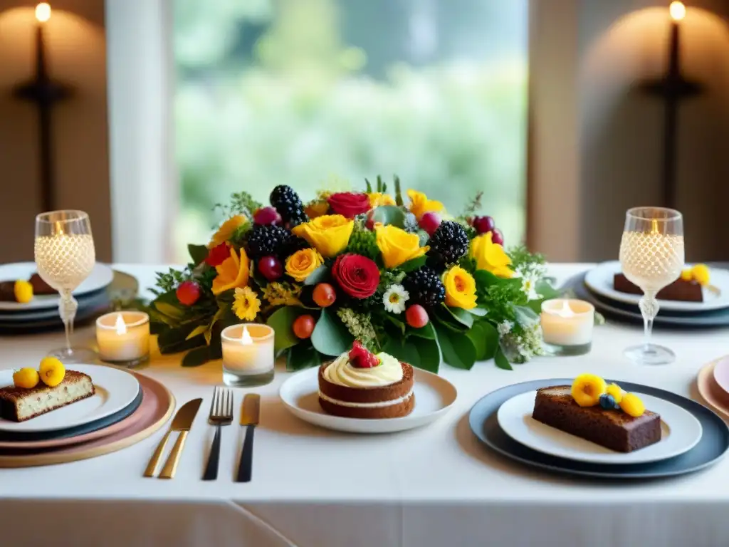 Una mesa exquisitamente decorada con recetas sin gluten para reuniones, rodeada de platos coloridos y apetitosos