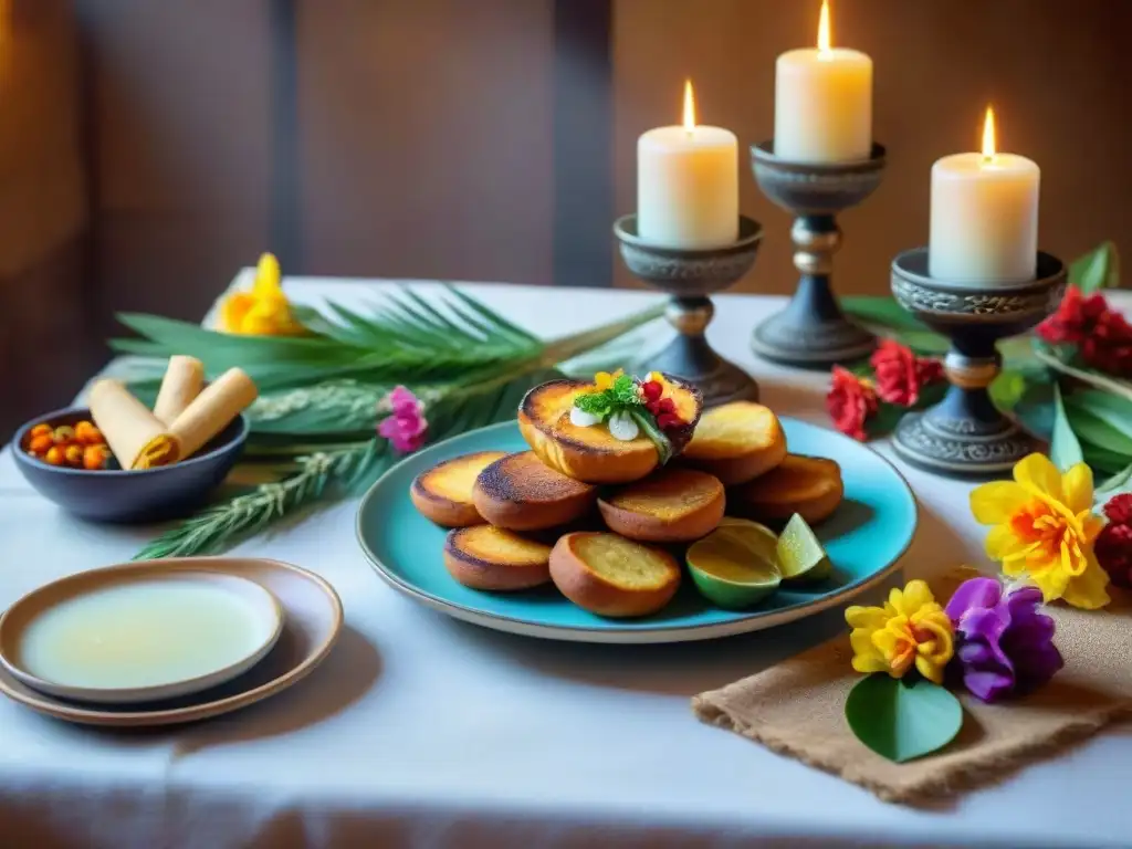 Una mesa bellamente decorada con recetas Semana Santa Sin Gluten, creando un ambiente cálido y acogedor