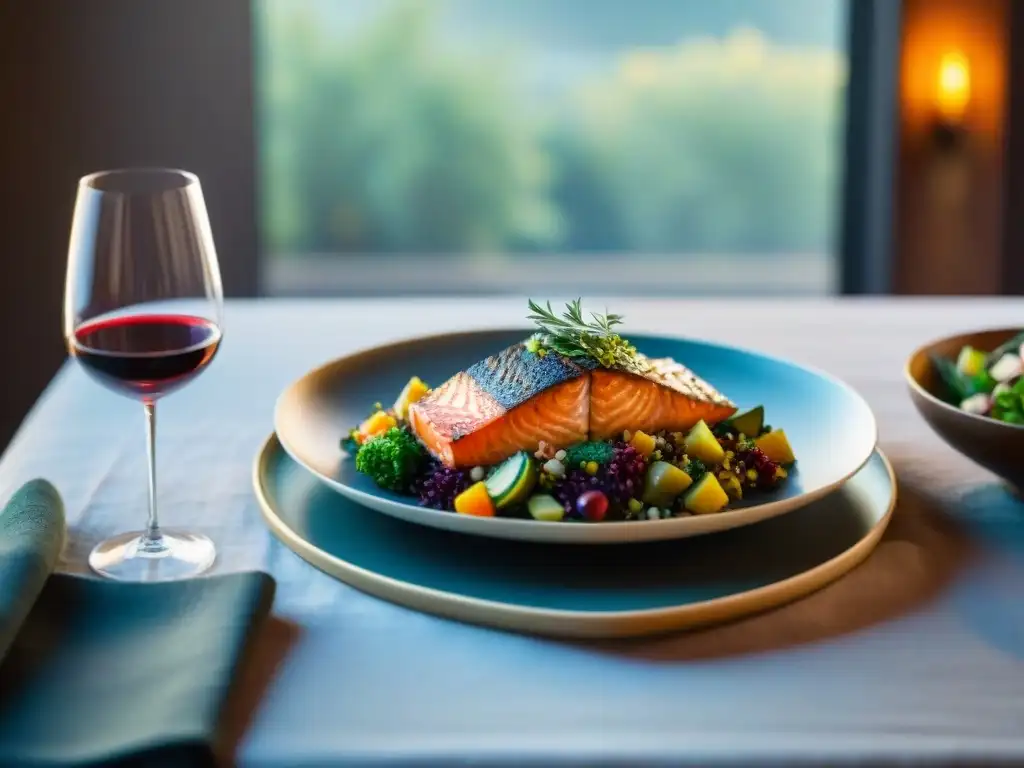 Una mesa elegantemente decorada para un sofisticado maridaje vinos alimentos sin gluten