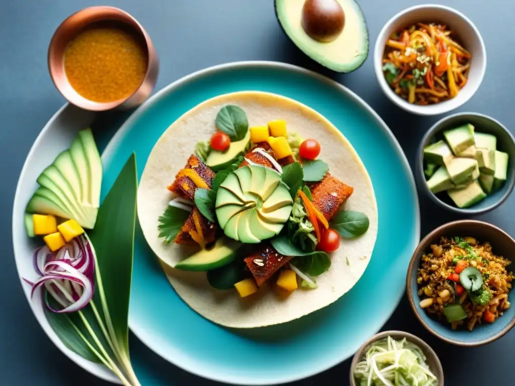 Una mesa bellamente decorada con variedad de platos coloridos y vibrantes de recetas innovadoras sin gluten