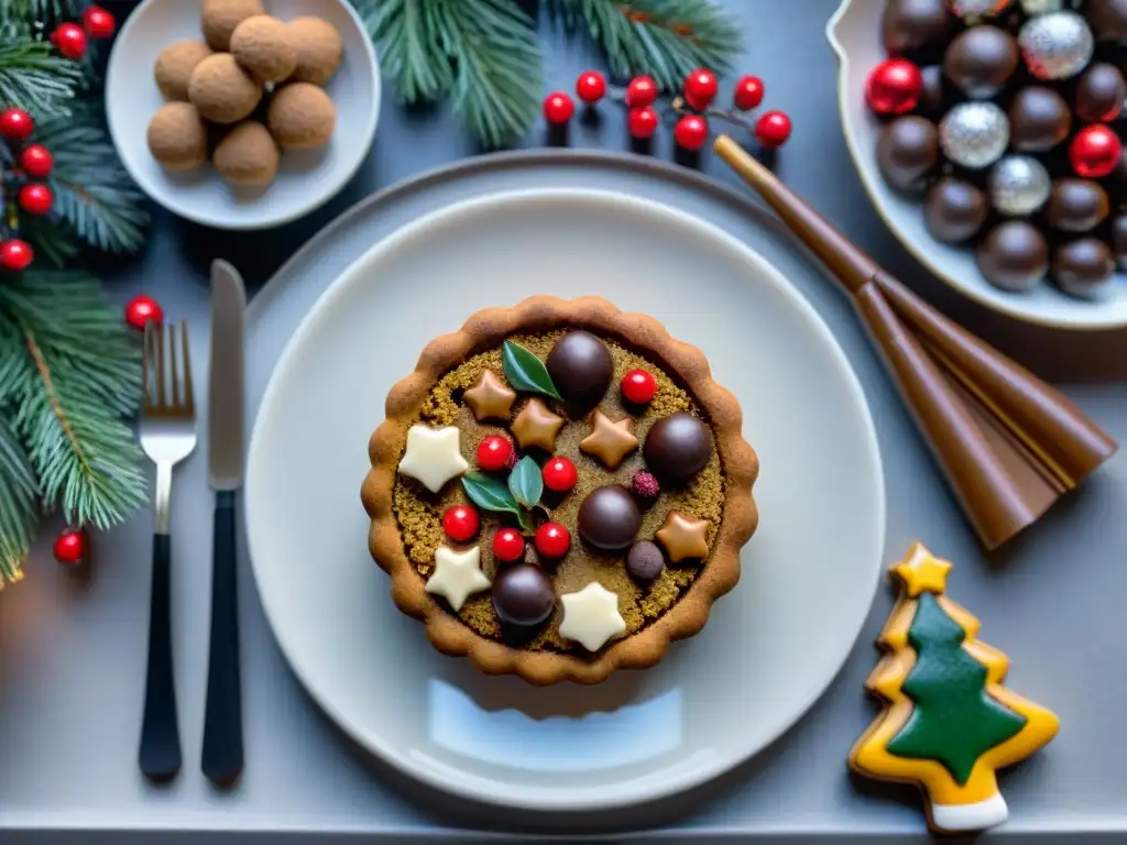 Una mesa navideña con deliciosos postres sin gluten: galletas de jengibre, frutas confitadas, mazapán y trufas de chocolate