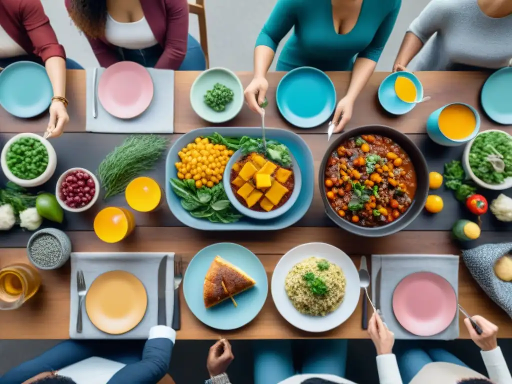 Una mesa diversa y acogedora con delicias sin gluten, reflejando la unión y diversidad en la alimentación