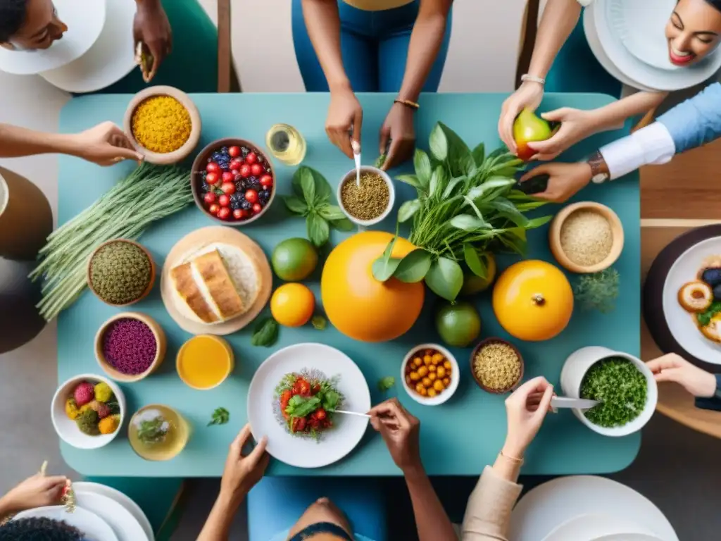 Una mesa diversa y vibrante con Alimentación sin gluten inclusiva y diversa