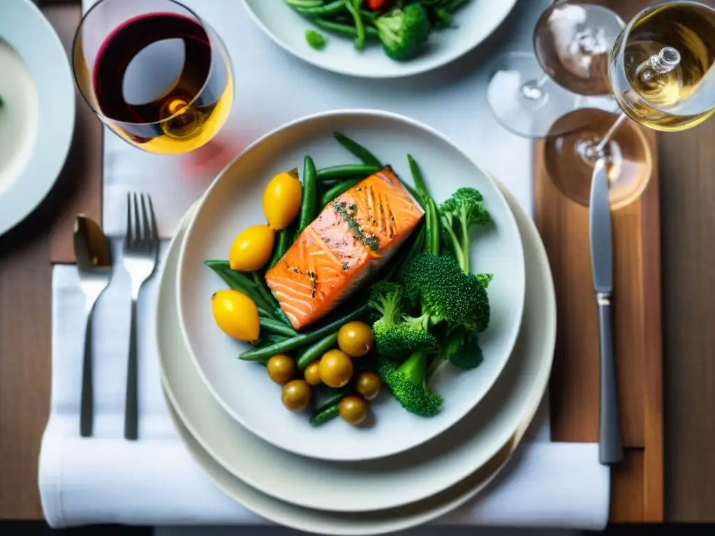 Una mesa elegante con comida sin gluten y vino sin gluten para recetas, ideal para una cena especial