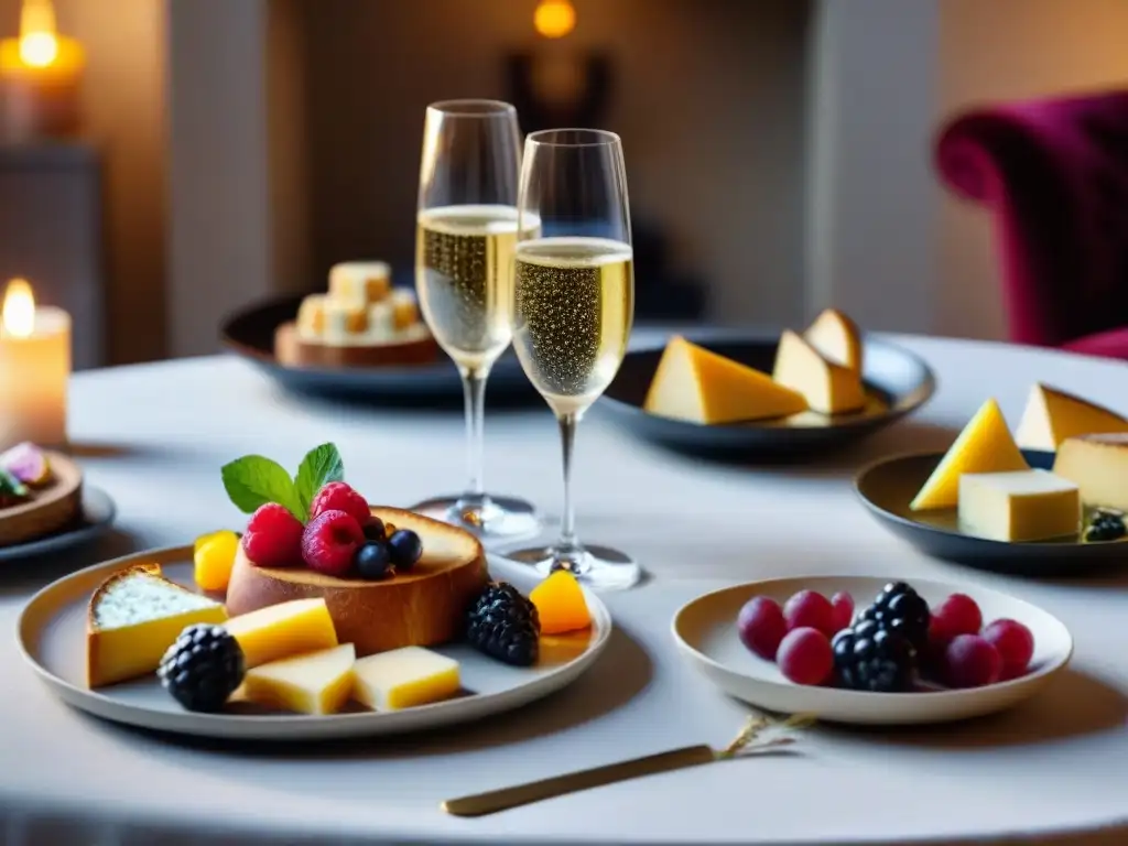 Una mesa elegante con copas de champán y delicias sin gluten en una atmósfera de maridajes de vino sin gluten