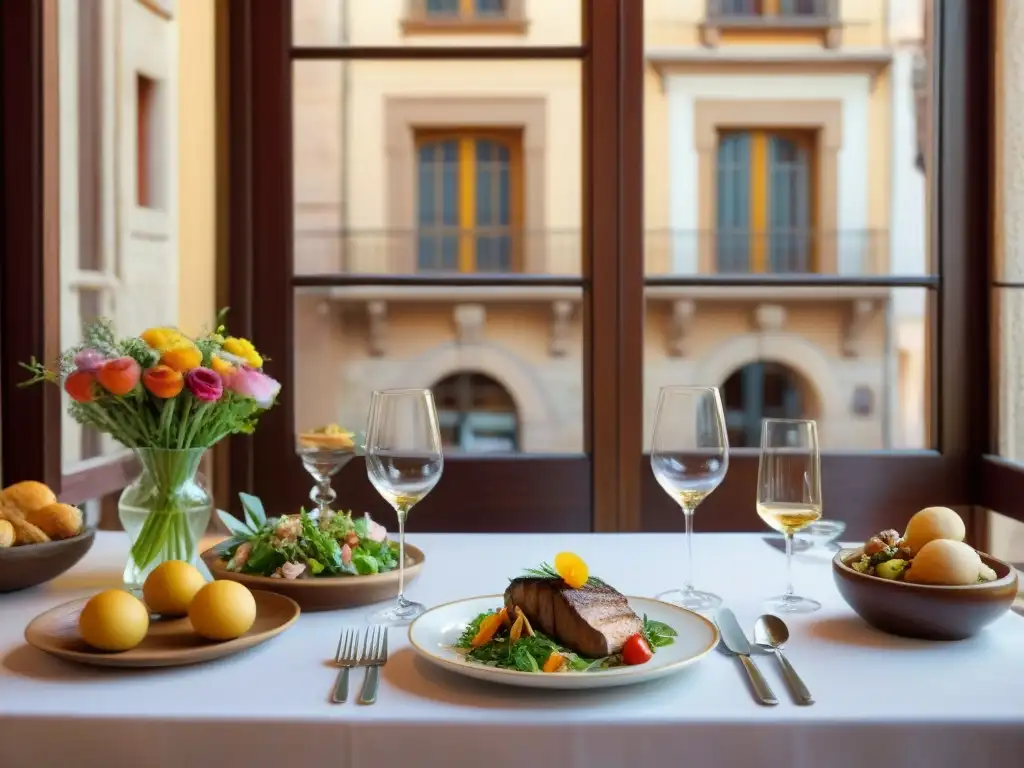 Una mesa elegante en un encantador restaurante en Teruel con exquisitos platillos sin gluten