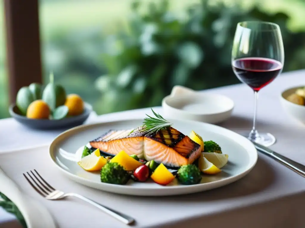 Una mesa elegante con un festín sin gluten y vinos, creando un ambiente sofisticado para un maridaje vinos sin gluten