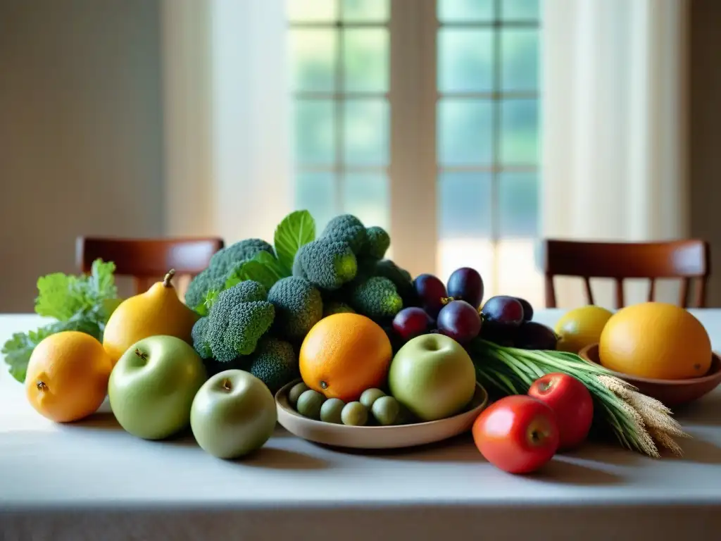 Una mesa elegante con frutas, verduras y granos sin gluten