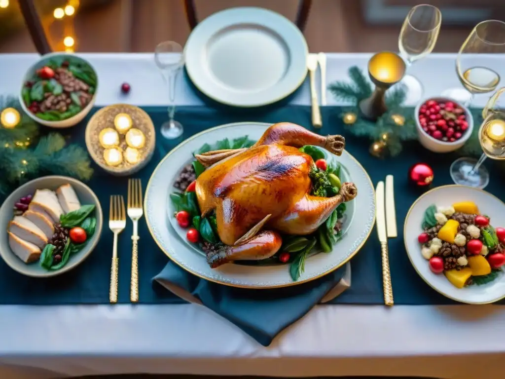 Una mesa elegante lista para una celebración de Nochevieja sin gluten con deliciosas recetas sabrosas