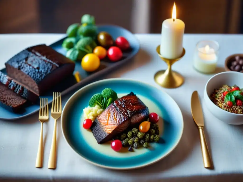 Una mesa elegante con platillos gourmet de ingredientes orgánicos sin gluten