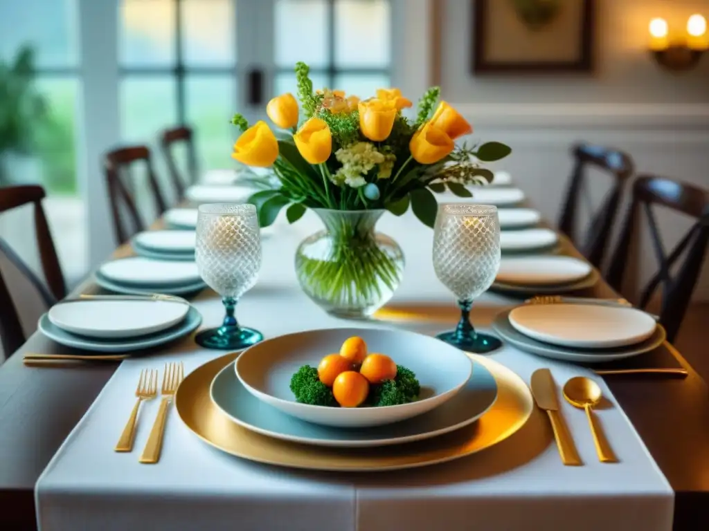 Mesa elegante con platos sin gluten, decoración exquisita y ambiente acogedor