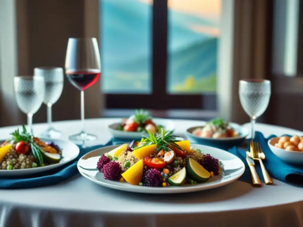 Una mesa elegante con platos sin gluten y vinos, maridaje perfecto