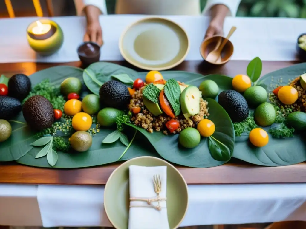 Una mesa elegante con variedad de platillos veganos sin gluten, perfecta para una cena acogedora