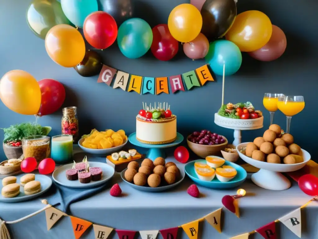 Una mesa festiva de despedida sin gluten con cócteles coloridos y aperitivos deliciosos en una atmósfera alegre