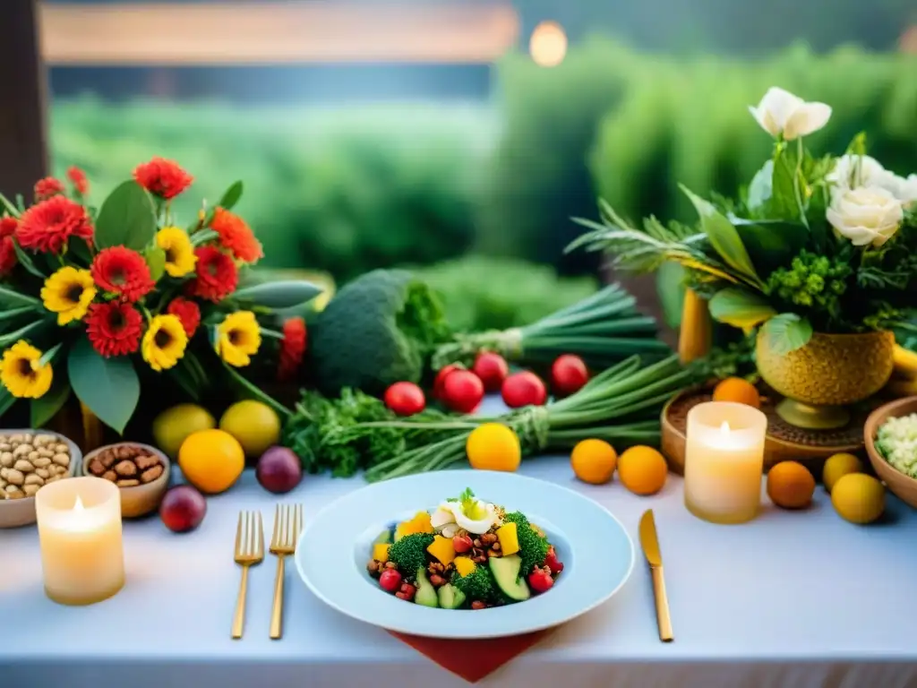 Una mesa festiva con exquisitos platillos veganos y sin gluten, ideal para eventos especiales