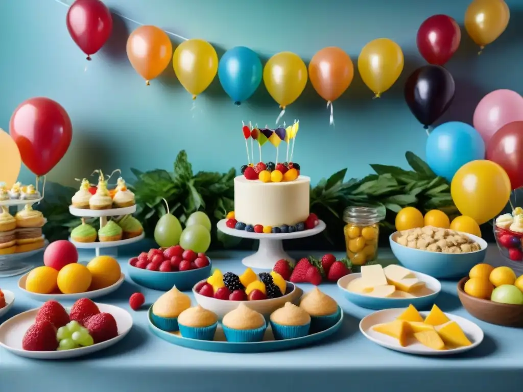 Una mesa de fiesta colorida con bocadillos sin gluten para fiestas infantiles