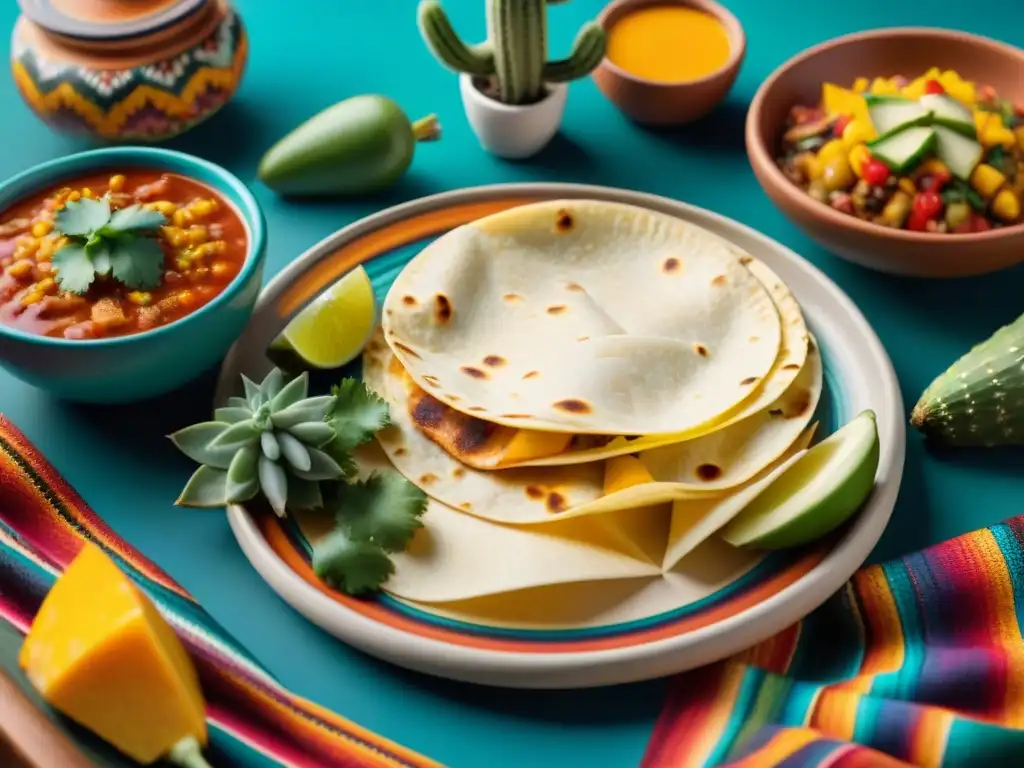 Una mesa de fiesta mexicana con quesadillas sin gluten receta fácil, colorida y festiva