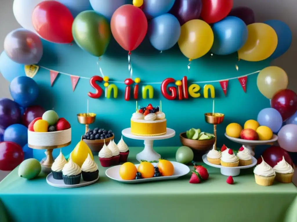 Una mesa de fiesta vibrante y colorida con deliciosos platos sin gluten, decoraciones y ambiente festivo