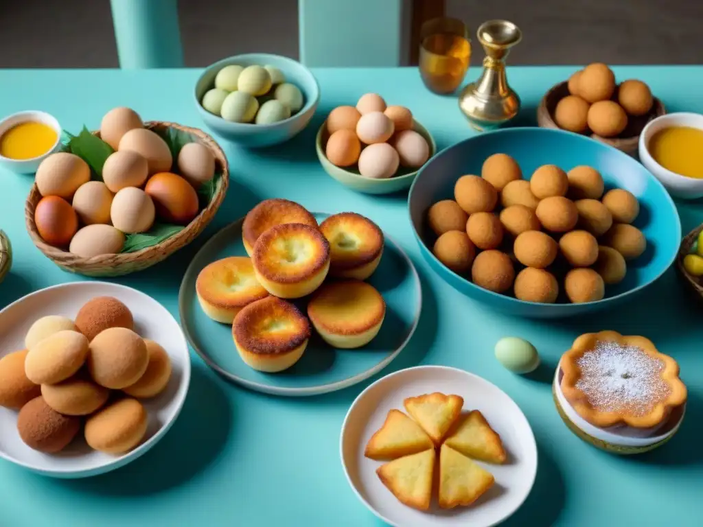 Una mesa de Pascua sin gluten con recetas tradicionales españolas como torrijas y buñuelos, evocando calidez y tradición