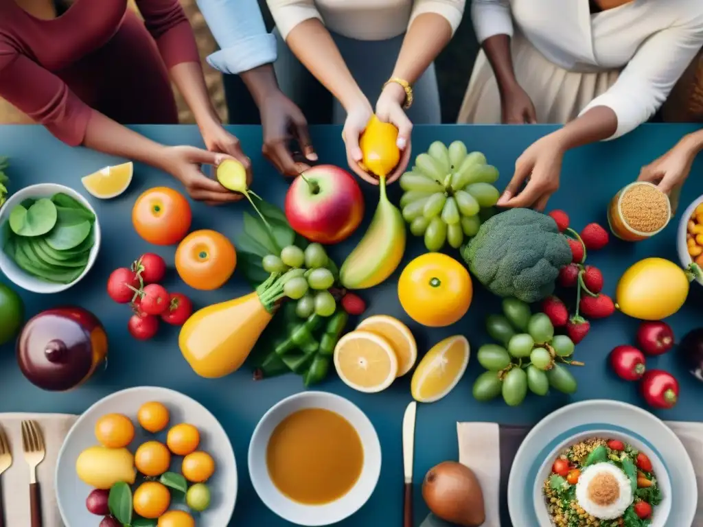 Una mesa llena de deliciosa comida y personas felices disfrutando juntas