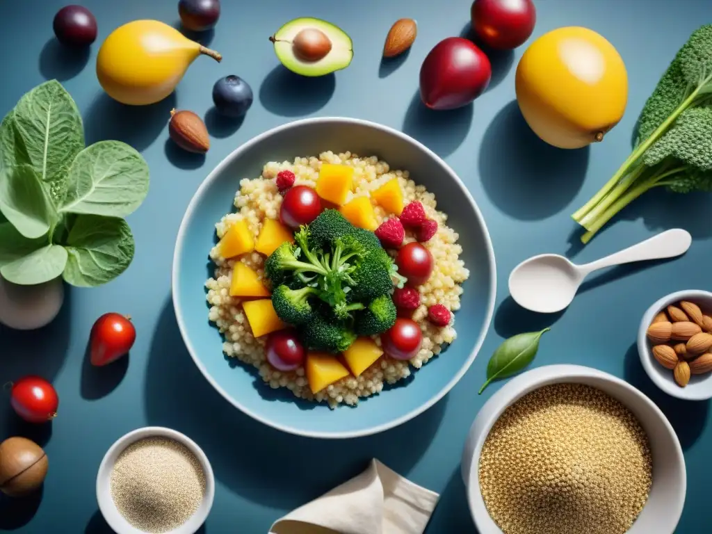 Una mesa moderna llena de alimentos sin gluten innovadores y nutritivos en una presentación artística