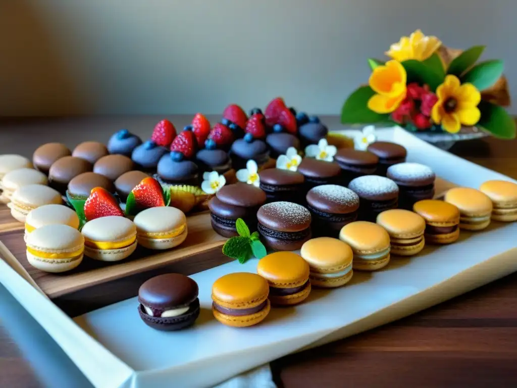 Una mesa de postres con edulcorantes naturales sin gluten, destacando un pastel de chocolate rodeado de delicias