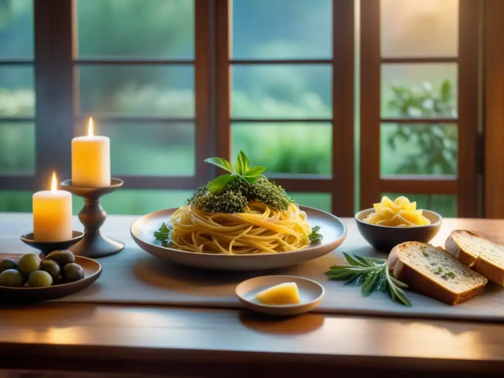 Una mesa elegantemente preparada con platos sin gluten, velas y copas de cristal, en un ambiente lujoso para rituales comida sin gluten innovadores