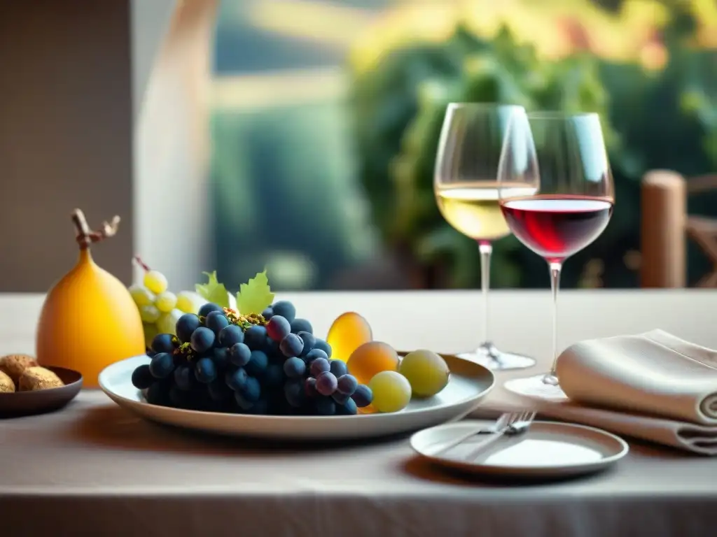 Una mesa elegantemente preparada con vinos sin gluten innovadores y exquisitos platos, bañados en suave luz natural