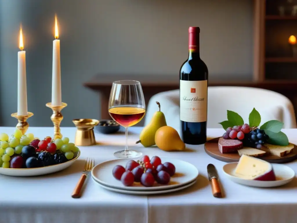 Una mesa elegantemente preparada con vinos sin gluten para menú, acompañados de deliciosos aperitivos, creando un ambiente sofisticado y acogedor