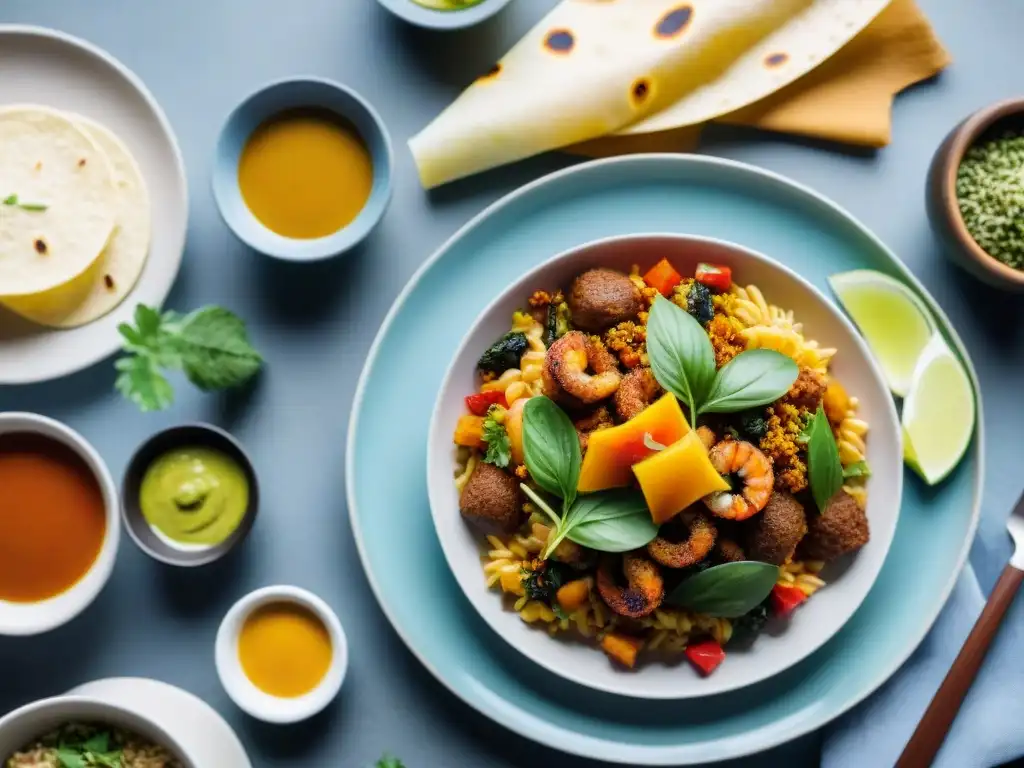 Una mesa exquisitamente presentada con recetas internacionales sin gluten, destacando la diversidad cultural de la cocina global