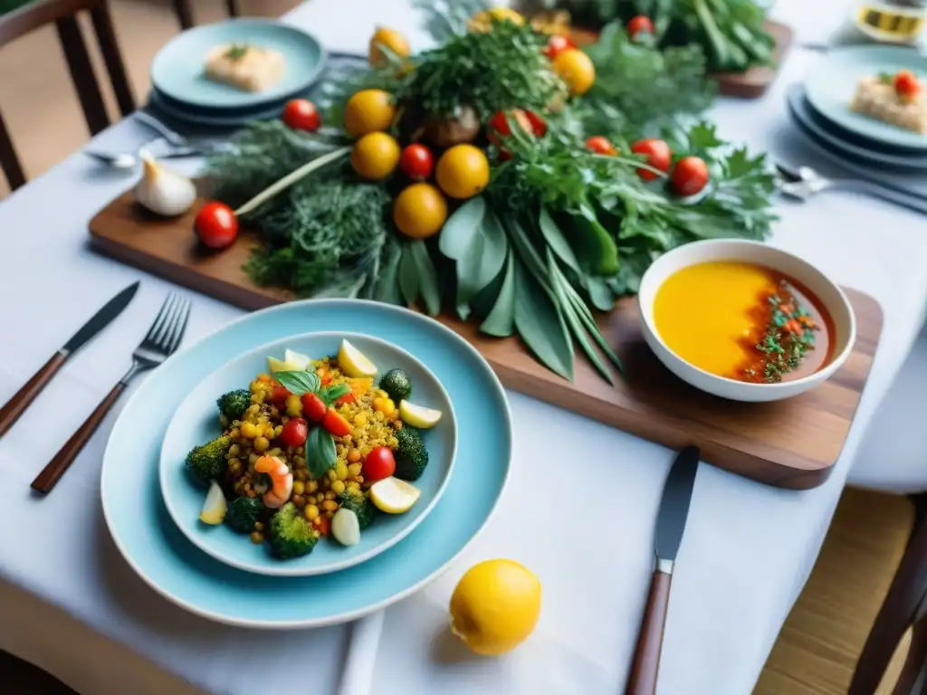 Una mesa elegantemente puesta con deliciosas recetas Semana Santa sin gluten, creando un ambiente cálido y festivo