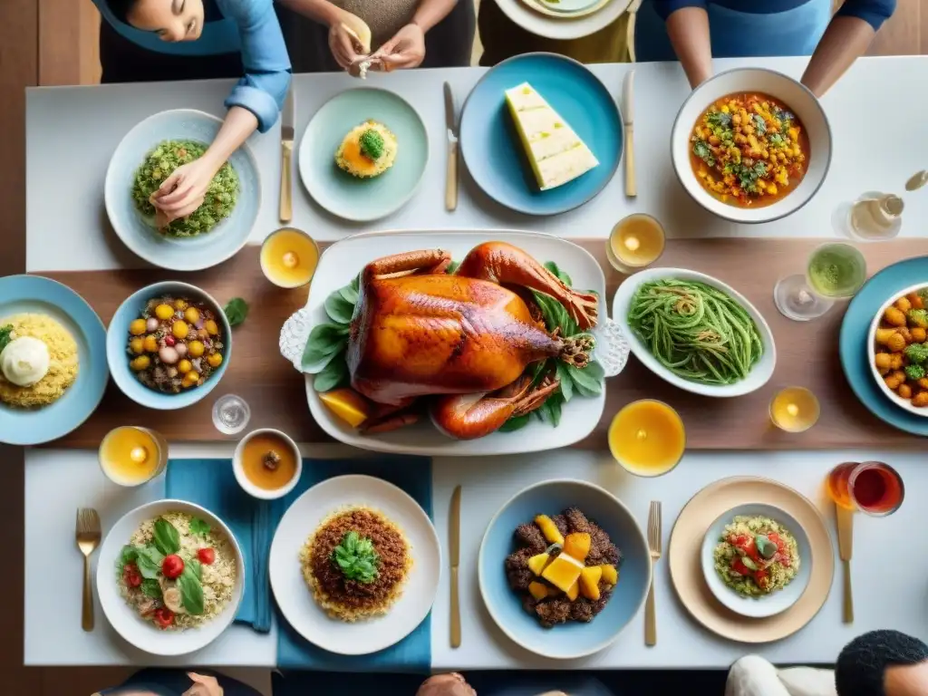 Una mesa con recetas sin gluten innovadoras y tradicionales, rodeada de personas diversas en un ambiente cálido y acogedor