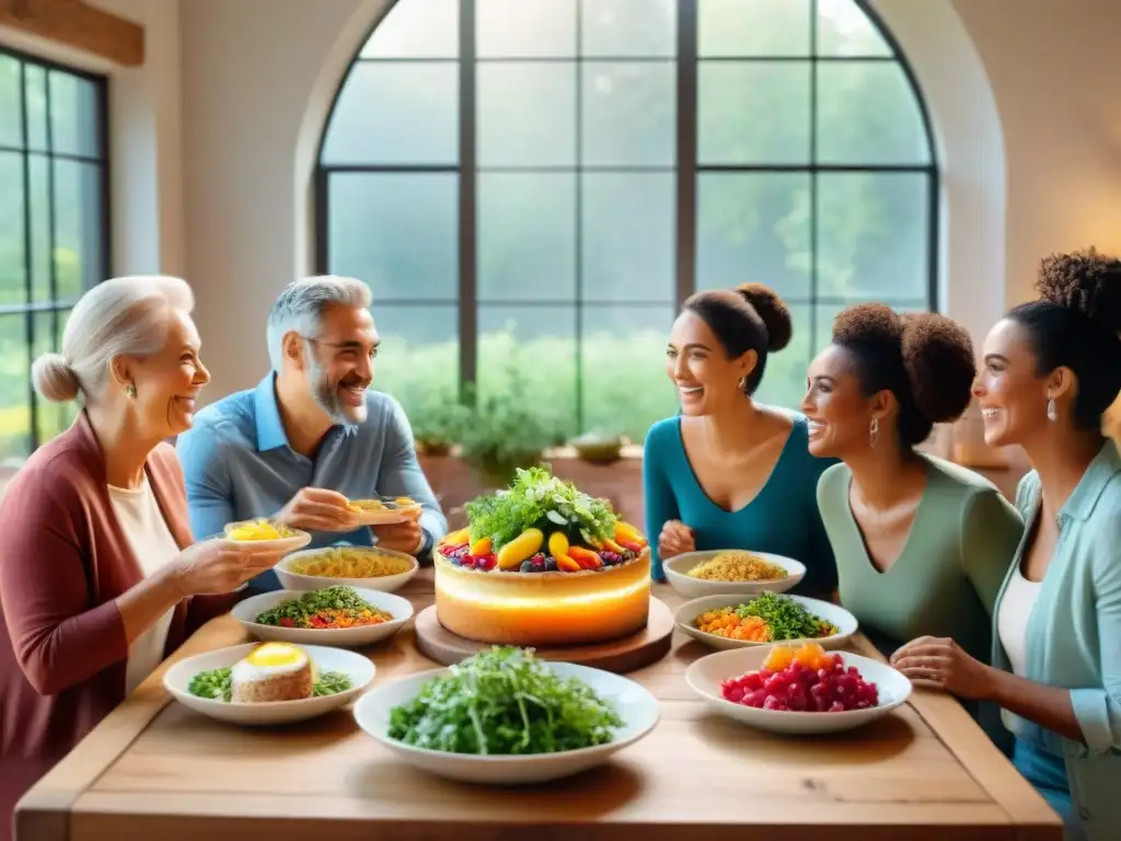 Una mesa repleta de deliciosos platos sin gluten une a una comunidad diversa en un ambiente cálido y alegre