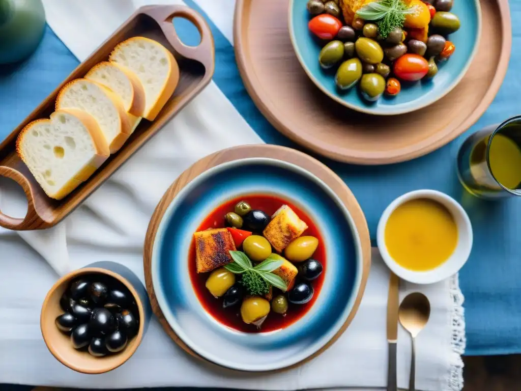 Una mesa rústica con una receta de bacalao a la brasa sin gluten, rodeada de platos tradicionales portugueses y una jarra de sangría