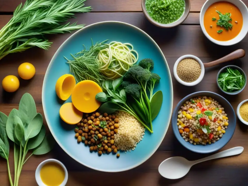 Una mesa rústica repleta de coloridas recetas sin gluten para alergias, con platos exquisitos y vibrantes