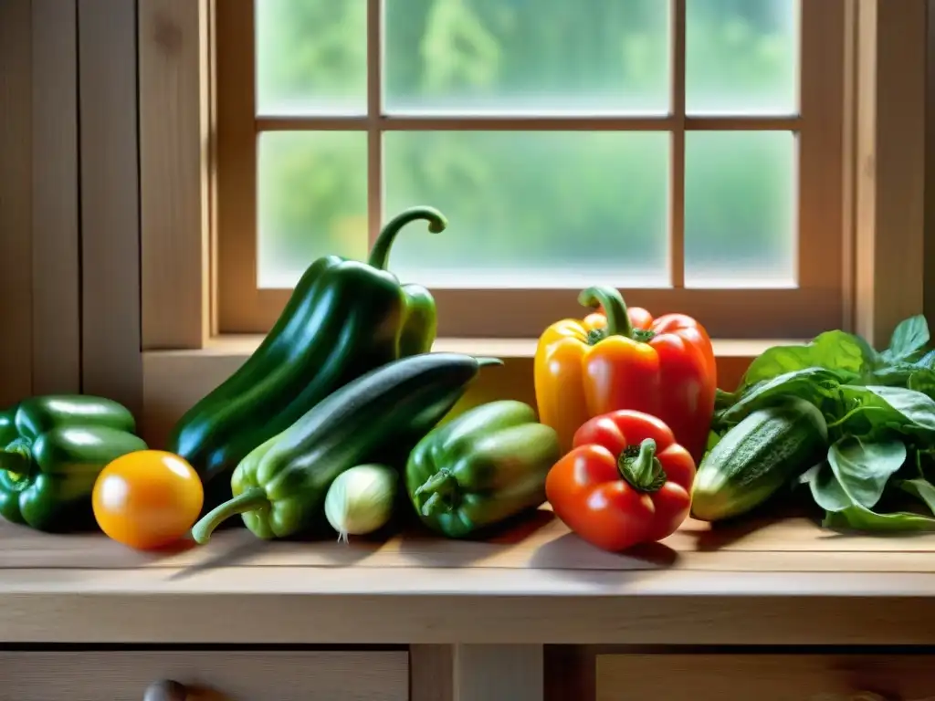 Una mesa rústica con vibrantes verduras recién cosechadas