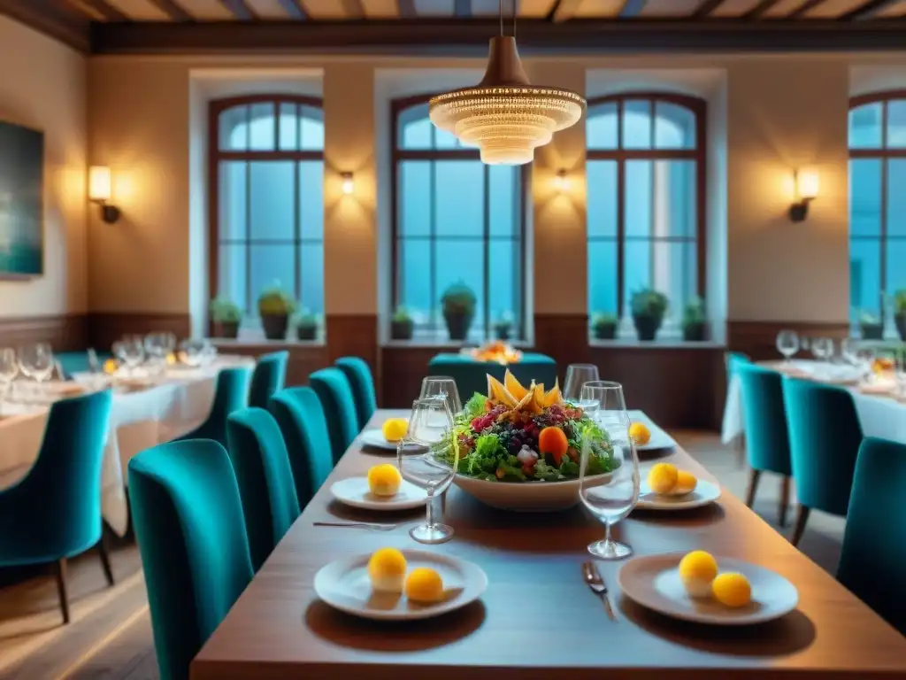 Una mesa elegantemente servida en un restaurante rústico de Berlín