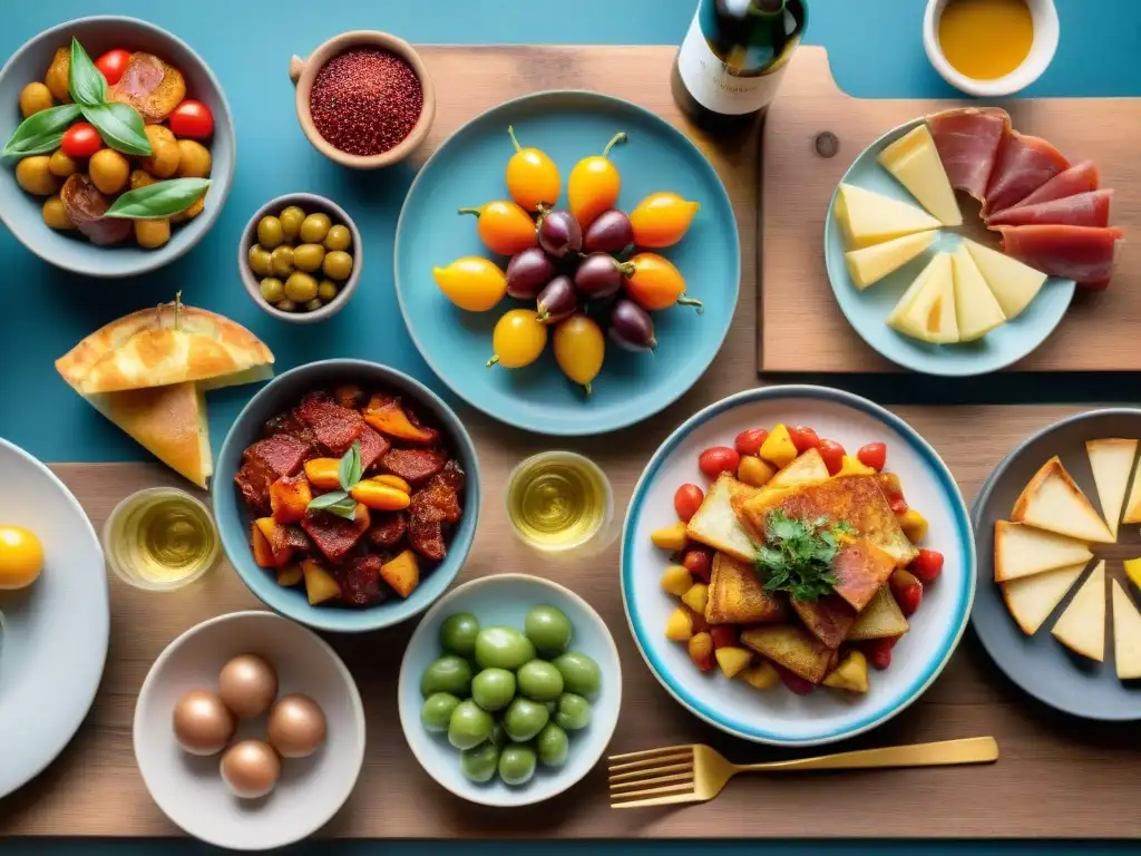 Deléitate con una mesa de tapas sin gluten en España: patatas bravas, tortilla española, jamón ibérico y vino tinto