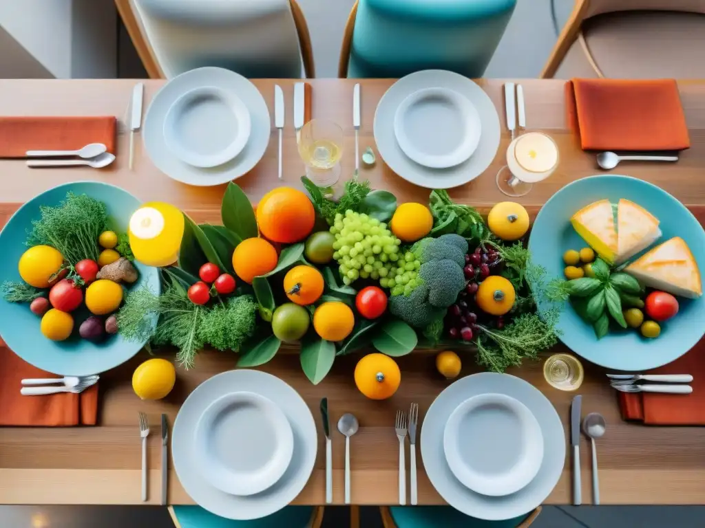 Una mesa vibrante con platos coloridos y dieta FODMAP baja en gluten, rodeada de amistad y risas