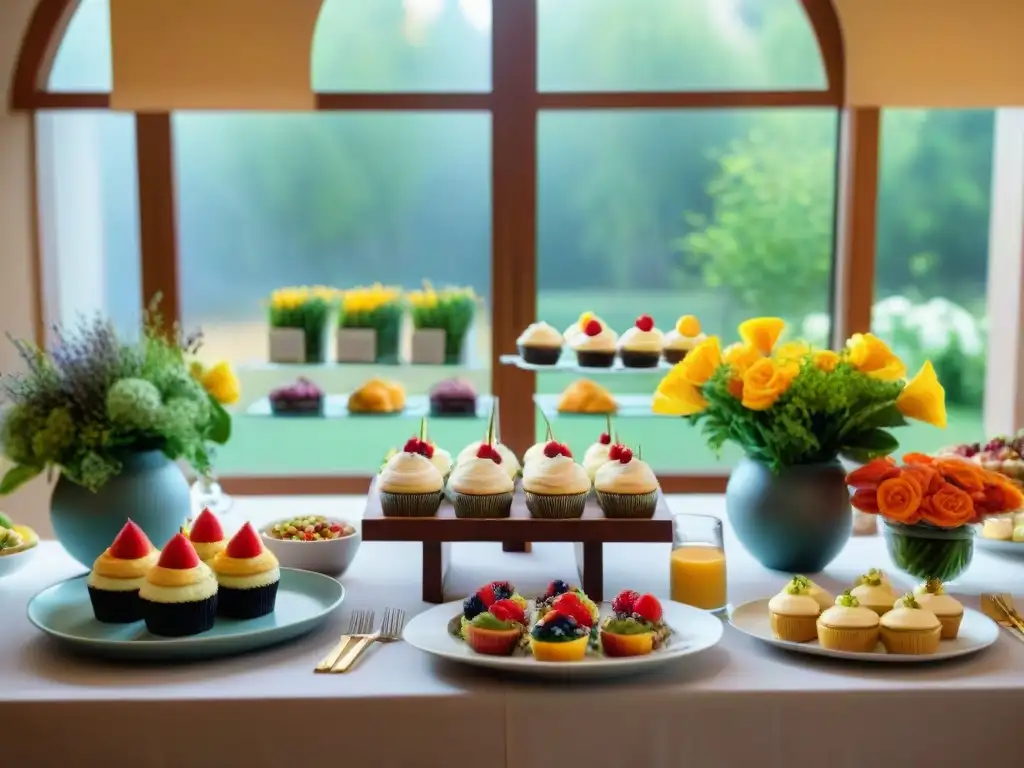 Mesas elegantes y coloridas en fiesta de graduación sin gluten, estilo sabor vibrante