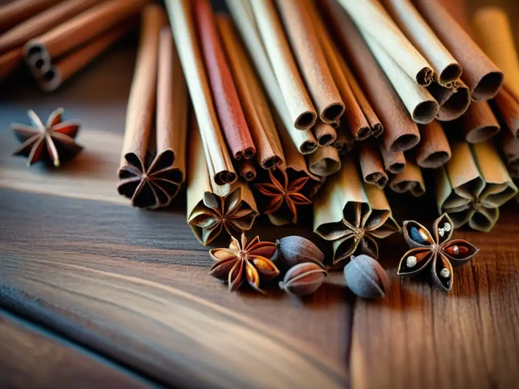 Una mezcla vibrante de especias sobre mesa rústica