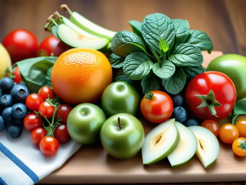 Una mezcla vibrante de frutas y verduras frescas, ideal para una alimentación baja en carbohidratos sin gluten