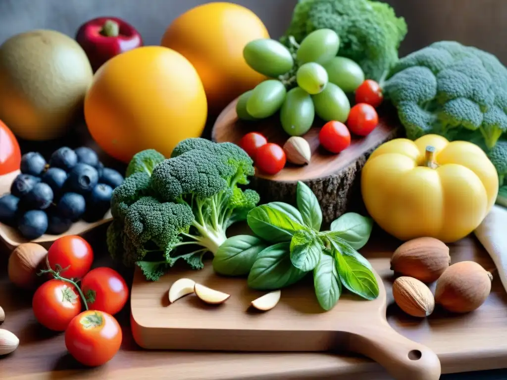Una mezcla vibrante de ingredientes sin gluten en tabla rústica, evocando frescura y cocina saludable