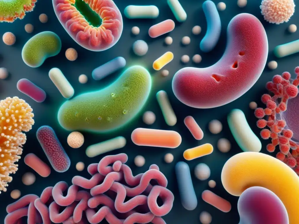 Microbiota saludable en intestino colorido, simbolizando dieta sin gluten