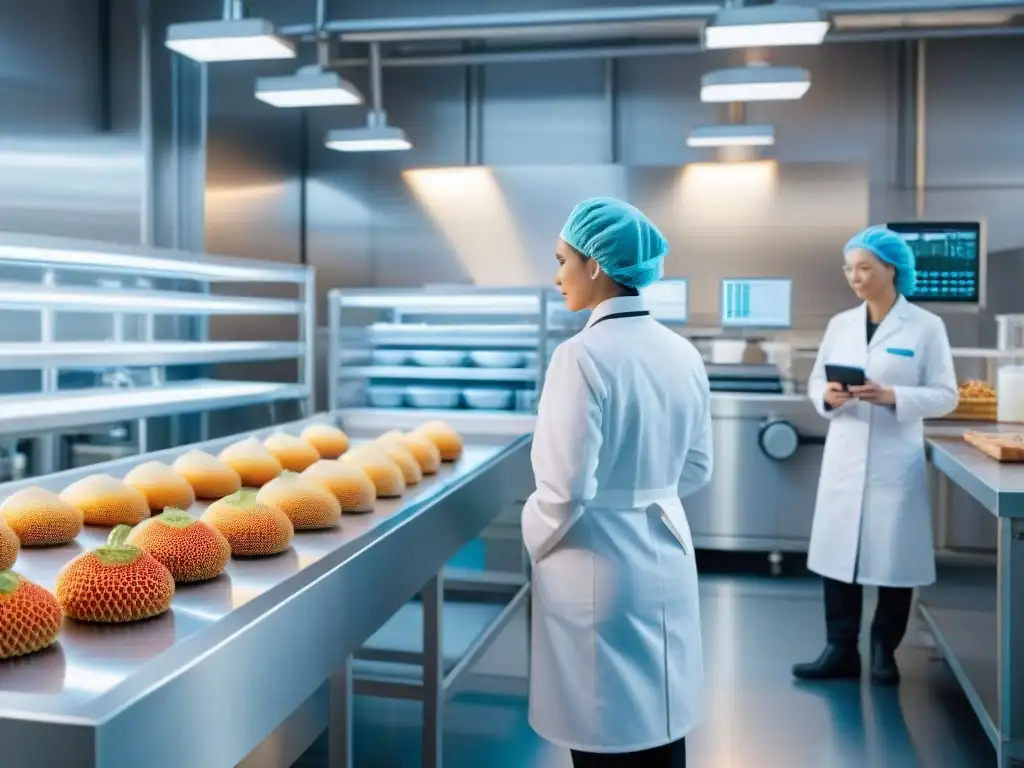 Instalación de producción de alimentos sin gluten de alta tecnología Una moderna planta de producción de alimentos sin gluten, con tecnologías emergentes y un ambiente hightech impecablemente limpio y luminoso