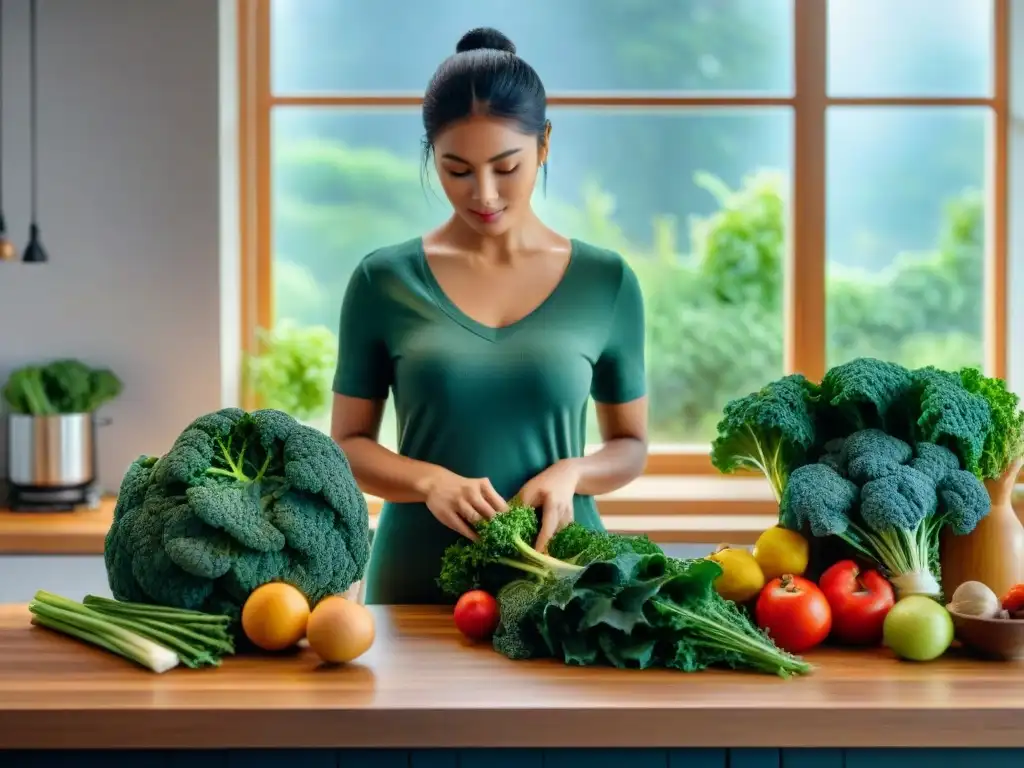 Un momento lleno de paz y color en la cocina: preparando recetas sin gluten estilo mindfulness con kale fresca