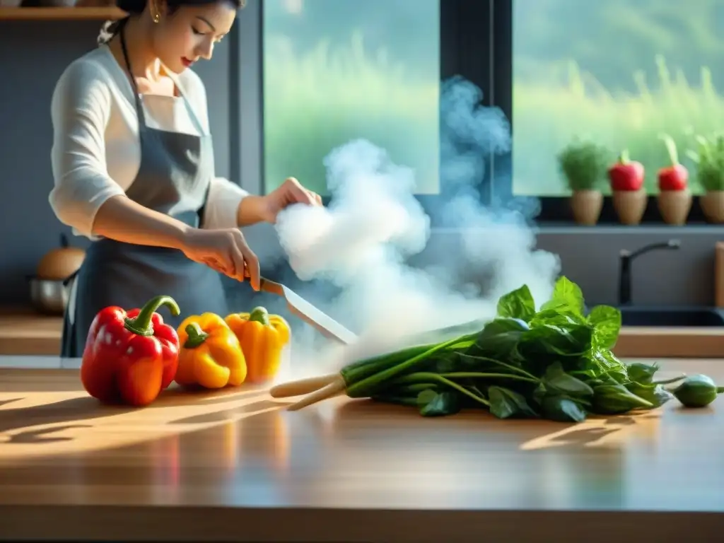 Un momento de paz y conexión con la naturaleza en una cocina sin gluten llena de mindfulness