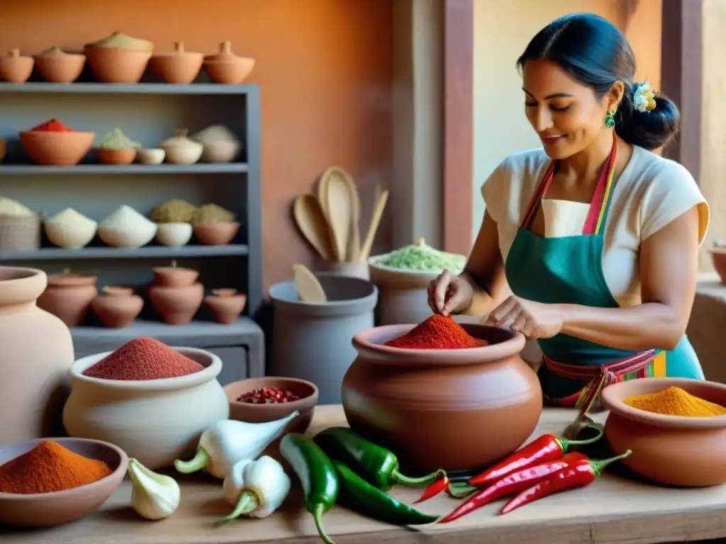 Una mujer hispana tradicional preparando recetas sin gluten fermentadas en una cocina vibrante y auténtica